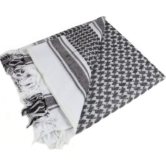 ⚡Men White 100% Cotton Military Shemagh Tactical Desert Keffiyeh Scarf Wrap - Picture 4 of 8